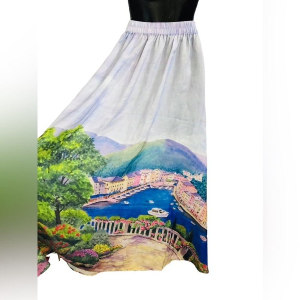 Rachel Zoe European riviera print light‎ blue swing skirt size small brand new